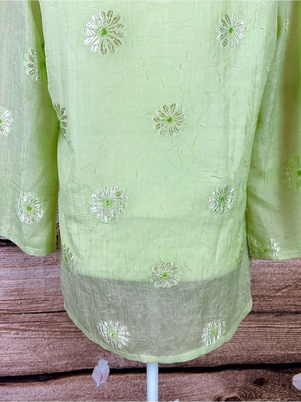 NWT Langa Women’s Cotton Green Floral Embroidered Flared Tunic Blouse